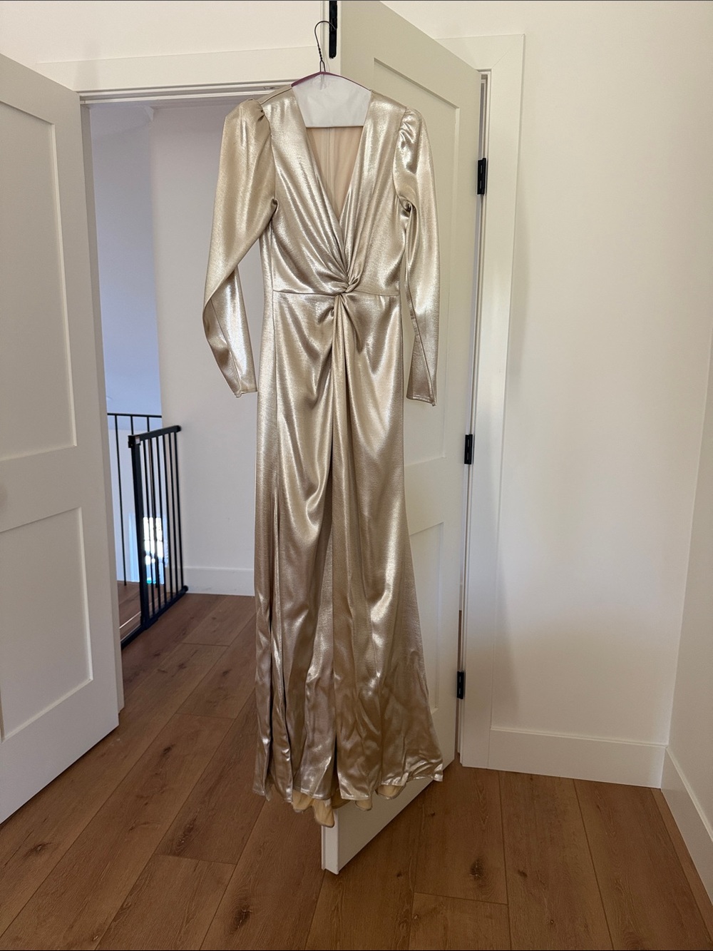Reformation Metallic Gold Twist-Front Maxi Dress